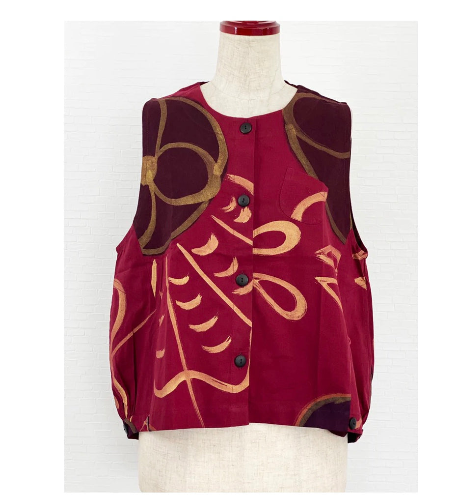 Panel Crop Vest Red