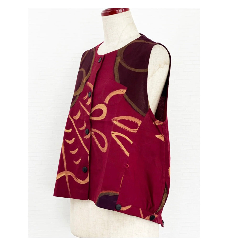 Panel Crop Vest Red